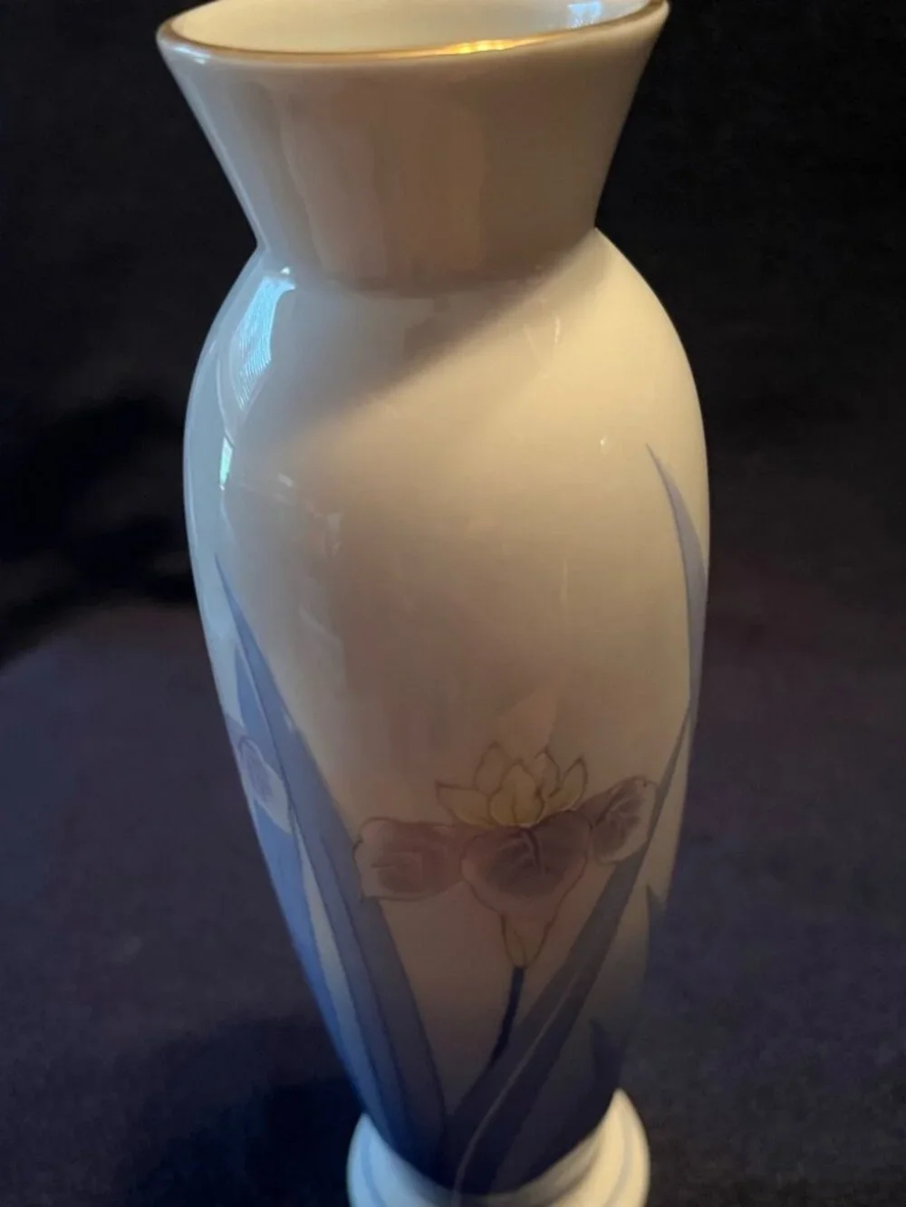 Vintage Japanese porcelain Vase with Hand-Painted Irises and gold trim
